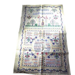 Wedding Anniversaries Sampler Tea Towel By Ulster Irish Linen cottagecore